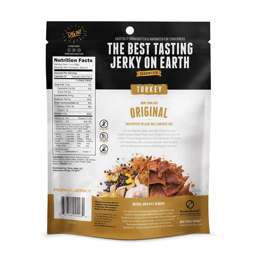 Miniatura 4 de Perky Jerky Variedad de carne seca de pavo, 2.2 onzas (paquete de 5) – Bajo en sodio – 7-10g de proteína por porción – Bajo en grasa – 100%