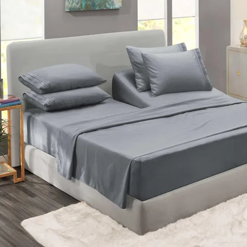 Miniatura 26 de Clara Clark - Juego de sábanas King con Flex Top, 6 piezas - Sábanas de lujo para cama King con cabeza dividida, juego de cama súper suave, King