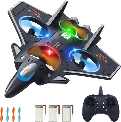 Snugzy Avión RC de espuma con control remoto para niños de 8 a 16 años, rollo de acrobacias de 360° con luces coloridas, juguetes de avión, regalos