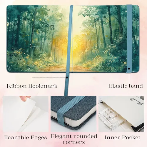 Miniatura 5 de Cuaderno de bocetos de acuarela, 5.5" x 5.5" Libros de bocetos para artistas, cuaderno de papel de acuarela de algodón, cubierta de lino con pluma