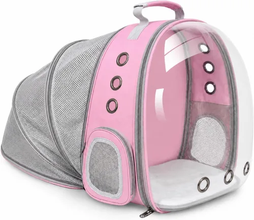Miniatura 18 de Mochila expandible para gatos y perros, mochila de viaje para mascotas con ventana de burbujas con malla transpirable, estructura anticolapso, Negro