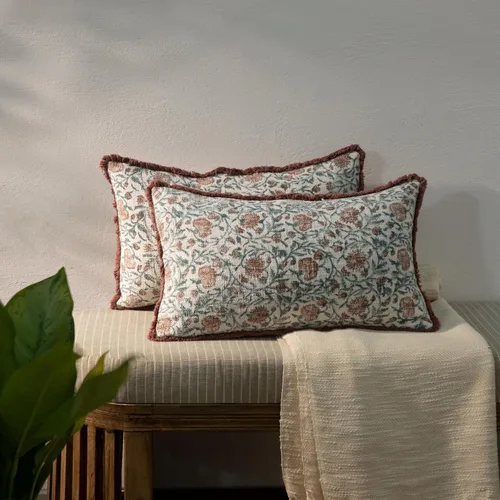 Miniatura 12 de Juego de 2 fundas de almohada decorativas de algodón indio vintage con estampado a mano (marrón ladrillo, 18 x 18 pulgadas (paquete de 2))