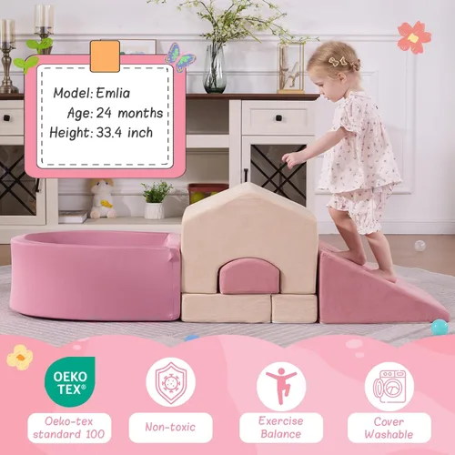 Miniatura 3 de Bloques de escalada de espuma 30D de 5 piezas para niños pequeños de 1 a 3 años, mini juego suave en forma de casa con pozo de bolas, gimnasio