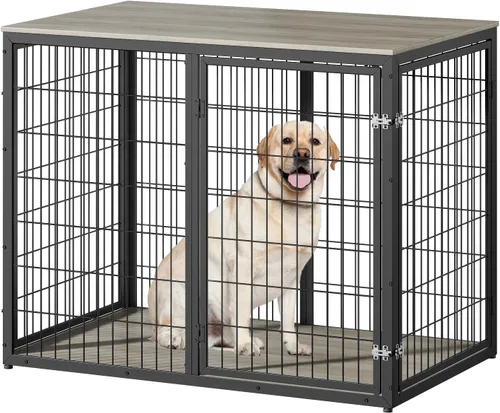 Miniatura 10 de Jaula para perros de alta resistencia, jaula de metal fuerte para perros grandes con 4 ruedas con cerradura (negro, 52 pulgadas)