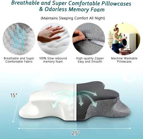 Miniatura 5 de CHxxy Almohada cervical para el cuello para aliviar el dolor de dormir, almohadas de espuma viscoelástica, almohadas ergonómicas para dormir de Gris