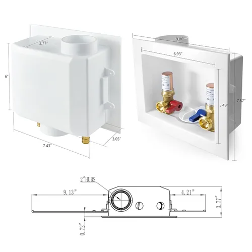 Miniatura 2 de EFIELD Caja de salida para lavadora con drenaje central, 1/2 pulgada CPVC x 3/4 pulgadas MHT (conexión CPVC de 1/2 pulgada), blanco, con pararrayos