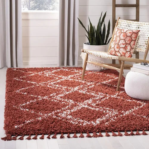 Miniatura 22 de SAFAVIEH Pro Luxe Shag Collection - Alfombra de pasillo, 2 pies 6 pulgadas x 6 pies, color crema y azul, diseño de borlas bohemias, no desprende
