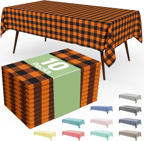 Miniatura 70 de Smiry Paquete de 3 Manteles Desechables de Cuadros Gingham Color Caqui - 54" x 72" Mantel de Plástico de Servicio Pesado, Cubiertas de Mesa