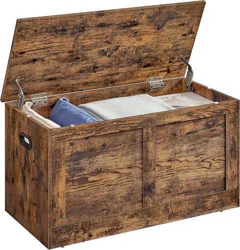 Miniatura 12 de VASAGLE Cofre de almacenamiento, baúl de almacenamiento con 2 bisagras de seguridad, banco de almacenamiento, banco para zapatos, estilo casa