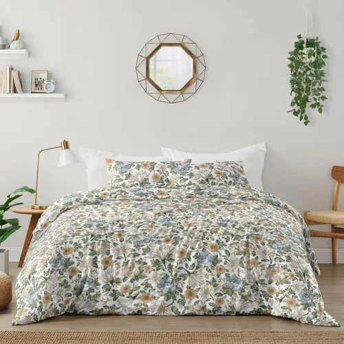 Sweet Jojo Designs Juego de ropa de cama vintage floral azul amarillo para niña, edredón para niños, tamaño matrimonial, tamaño Queen, 3 piezas,