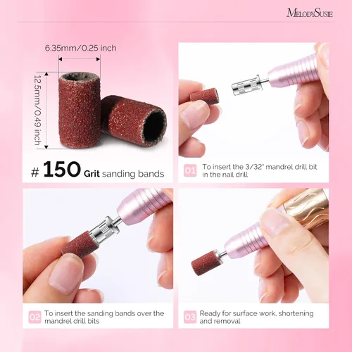 Miniatura 4 de MelodySusie Juego de 202 bandas de lijado para taladro de uñas, 5 colores gruesos y medianos de grano fino Efile Sand Set 80#120#150#180#240# 2