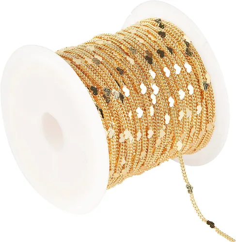 Miniatura 11 de Cadena de latón chapada en oro de 18 quilates de 5 metros/16.4 pies para hacer joyas, cadena de cuentas de oro claro para mujeres, cadena de Cuentas