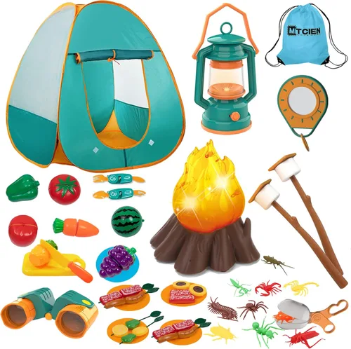 Miniatura 9 de Tienda de campaña para niños y niñas con fogata de juguete, malvavisco, juguetes de frutas, juego de tienda para niños y niñas