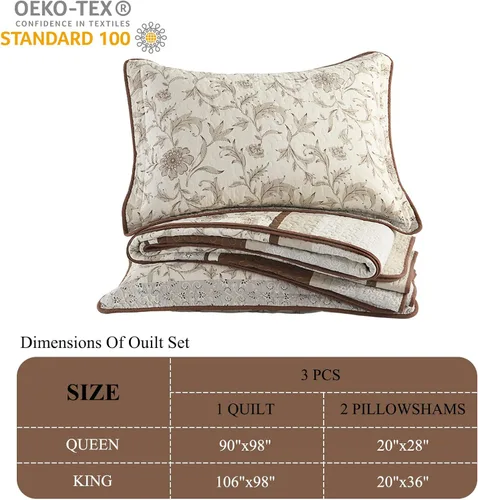Miniatura 5 de DDUOXIN Edredón 100 % algodón, tamaño Queen, moderno, botánico, con 2 fundas de almohada, colcha con estampado floral a rayas, juego de ropa de cama