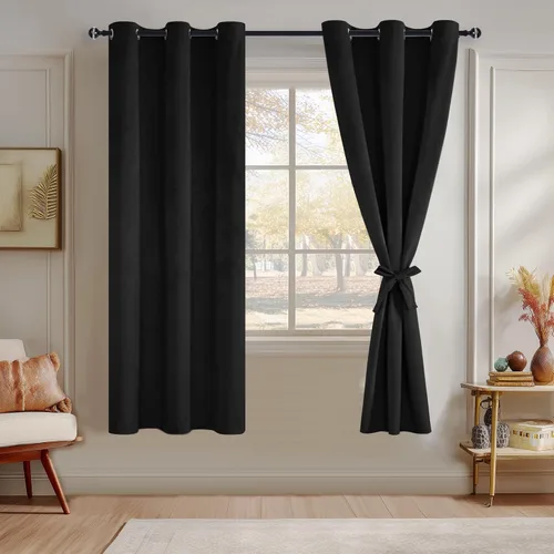 Miniatura 140 de JIUZHEN - Cortinas de terciopelo gris de 63 pulgadas opacas para sala de estar - Cortinas gruesas de terciopelo con ojales para ventana