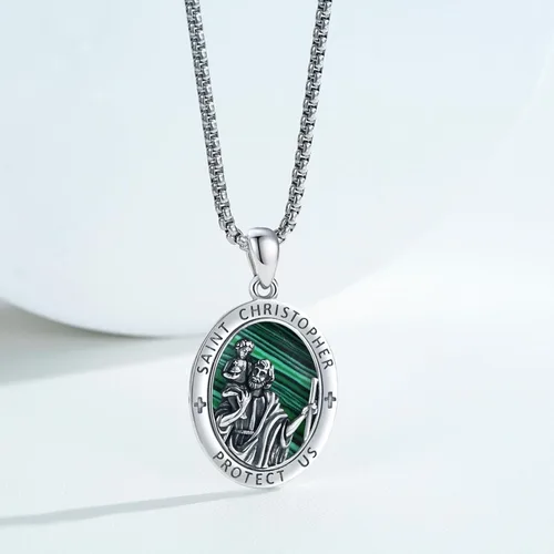 Miniatura 134 de Collar con colgante de plata de ley 925 con medalla de San Patrón, joyería religiosa para hombres y mujeres, con cadena de acero inoxidable 316L