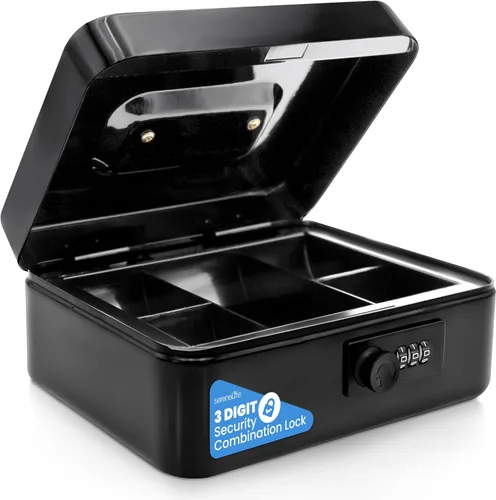 Serenelife Caja de metal de 8 pulgadas con cerradura | Caja de seguridad para efectivo con bandeja de dinero | 5 cajones con cerradura | Bandeja de