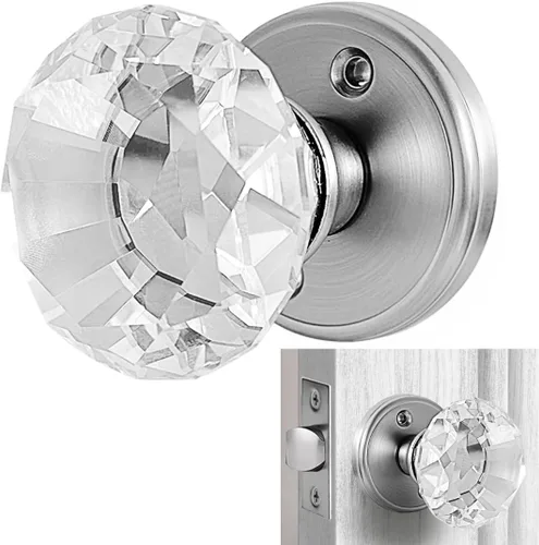 Miniatura 19 de Balin Designs - Perilla de puerta de cristal negro con cerradura, juego de perillas de puerta de vidrio para privacidad interior, manija decorativa
