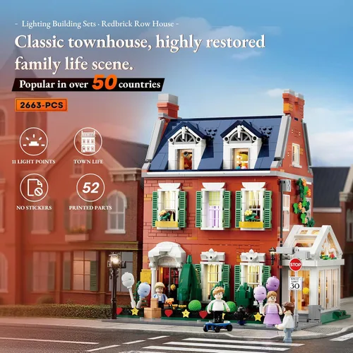 Miniatura 2 de LUMIBRICKS Redbrick Row House Lighting - Juego de ladrillos de construcción – Kit de exhibición de colección de modelos de construcción modular