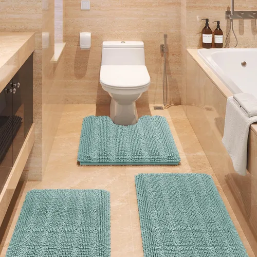 Miniatura 93 de ACCUMTEK - Juego de alfombras de baño a rayas beige de 3 piezas, ultrasuaves, antideslizantes de chenilla, alfombras de baño mullidas y absorbentes