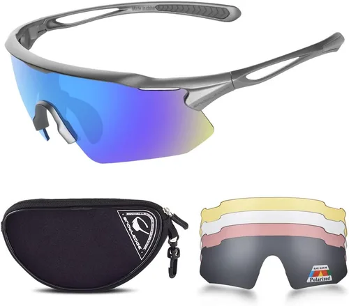 Gafas de ciclismo, lentes deportivos polarizados con marco irrompible TR90, anti-UV400 A #GunGrey-Grey a base de lentes REVO IceBlue