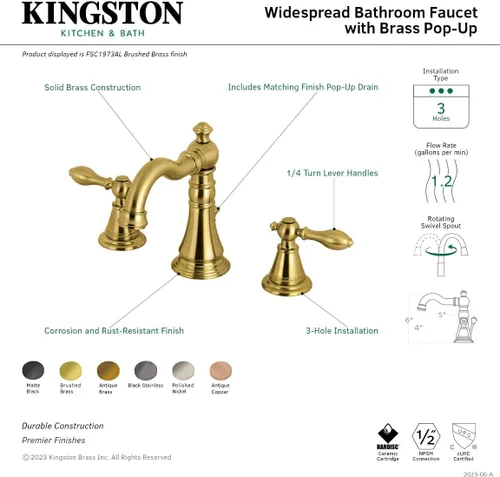 Miniatura 7 de Kingston Brass FSC1970AL - Grifo de baño clásico inglés extendido, negro mate, 8 x 5.19 x 6 pulgadas Mate negro