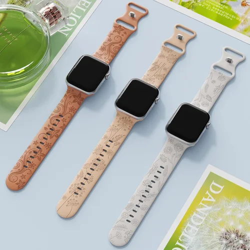 Miniatura 3 de Paquete de 3 correas con grabado floral compatibles con Apple Watch Band para mujeres de 1.496 pulgadas, 1.575 pulgadas, 1.614 pulgadas, 1.654