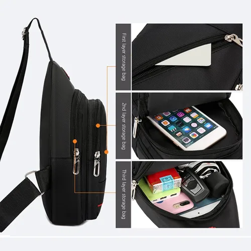 Miniatura 3 de Amketima Bolso de hombro para hombres, bandolera en el pecho, bolsa cruzada con correa para viaje, con agujero para auriculares