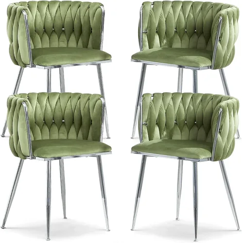 Miniatura 18 de Juego de 2 sillas de comedor de terciopelo, sillas laterales tapizadas tejidas con patas de metal negro, sillas decorativas modernas, sillas