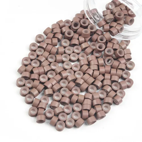 Miniatura 59 de Vlasy 100 Piezas Cuentas de Nano Anillo con Forro de Silicona para Extensiones de Cabello Humano con Nano Anillo 5 Colores Opcionales (Negro)