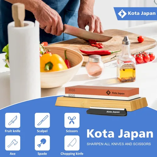 Miniatura 3 de Kota Japan Juego de afilador de cuchillos de diamante de grano 3000-8000 de doble cara para afilado grueso y pulido fino. Kit de piedra de agua