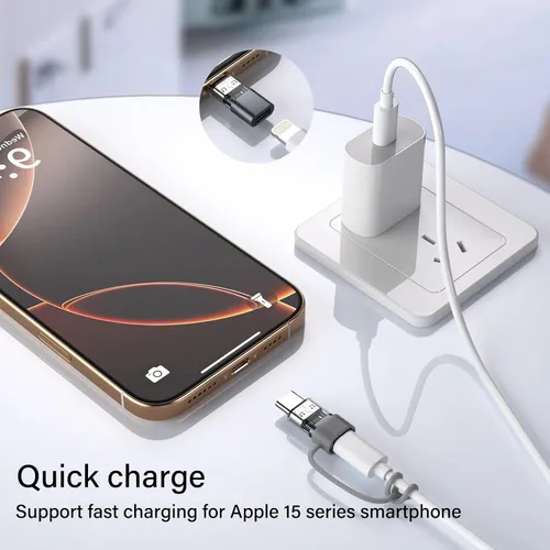 Miniatura 5 de Paquete de 4 adaptadores Lightning a USB C para iPhone 15/16/16 Pro Max/Plus, Samsung S24, soporta carga y transferencia de datos, cable conector