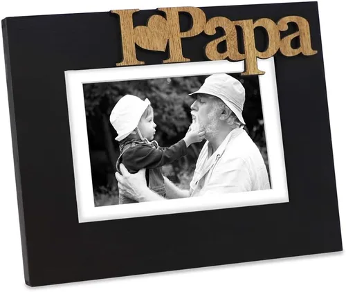 Isaac Jacobs - Marco de fotos de madera con texto en inglés "I Love Papa" / I Heart Papa, regalo de fotos para papá, abuelo, familia, para mesa,