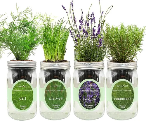 Miniatura 10 de Kit de cultivo de hierbas hidropónicas, tarro de masón de riego automático, kit de inicio de jardín de hierbas para interiores, cultiva 4 tipos