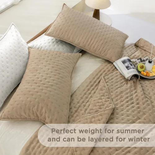 Miniatura 3 de Andency Juego de ropa de cama beige tamaño King (106 x 96 pulgadas), colcha de 3 piezas suave y ligera, colcha de verano bohemia tamaño King