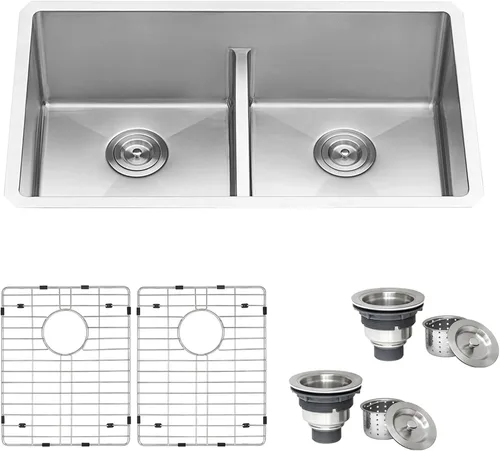 Miniatura 11 de Ruvati RVH7255 fregadero de cocina bajo cubierta de bajo perfil, bajo montaje, radio estrecho, doble cuenca 60/40, 28 pulgadas, calibre 16, acero