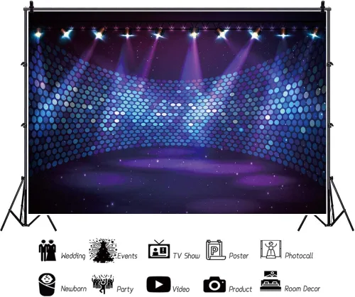Miniatura 2 de Telón de fondo de fiesta de discoteca de 5 x 3 pies, espectáculo de música, entretenimiento, escenario libre, concierto, club, luces moradas, fondo