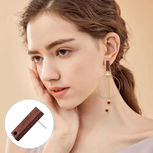 Miniatura 2 de Postes de madera para la fabricación de joyas, 80 piezas de aretes de madera, aretes de madera, aretes de madera, aretes a granel con parte trasera