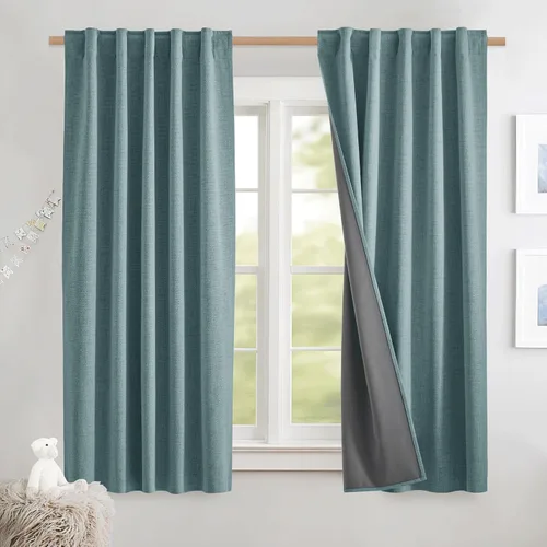 Miniatura 26 de NICETOWN Cortinas 100% opacas de 63 pulgadas de largo, 2 paneles de cortinas cortas con aislamiento térmico con forro para dormitorio, cortinas
