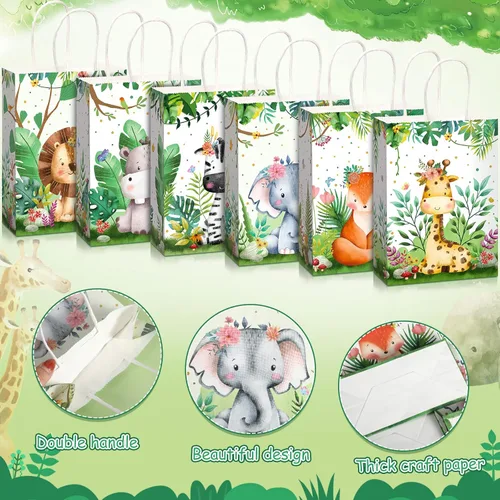 Miniatura 3 de Pajean Bolsas de Golosinas Safari Animales de la Selva Bolsas de Favores de Fiesta con Asas Estampado de Animales del Zoológico Dulces de Favores