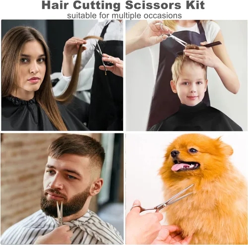 Miniatura 8 de Kit de tijeras de corte de pelo, juego profesional de 11 piezas – corte de pelo, tijeras de adelgazamiento, cepillo para plumero de cuello, peine