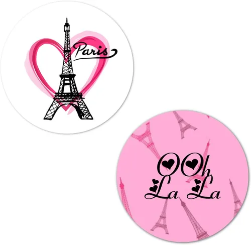40 calcomanías redondas rosas de la Torre Eiffel de París, etiquetas redondas brillantes de 2 pulgadas, tema para baby shower, cumpleaños, boda,