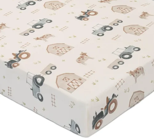 Miniatura 15 de Crane Baby Sábana bajera, sábana bajera ajustable de algodón suave para cunas y guarderías, cobre beige, 28 pulgadas de ancho x 52 pulgadas de alto