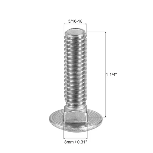 Miniatura 2 de uxcell Perno de carro 5/16-18x1-1/4 Cabeza redonda Cuello cuadrado Acero inoxidable 304 20pcs