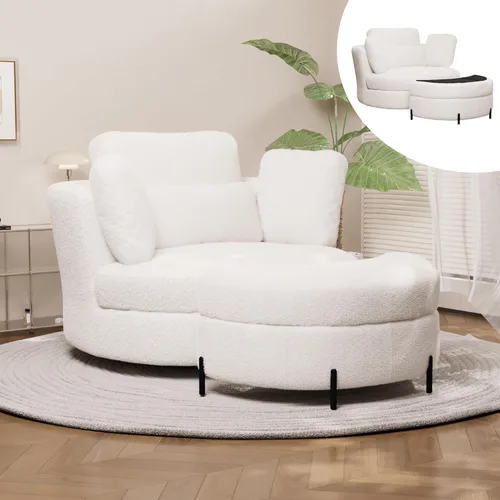 Miniatura 36 de Chifee & Vingol Silla decorativa giratoria de gran tamaño de 40.35 pulgadas, silla redonda tapizada de barril con almohadas, sillas giratorias