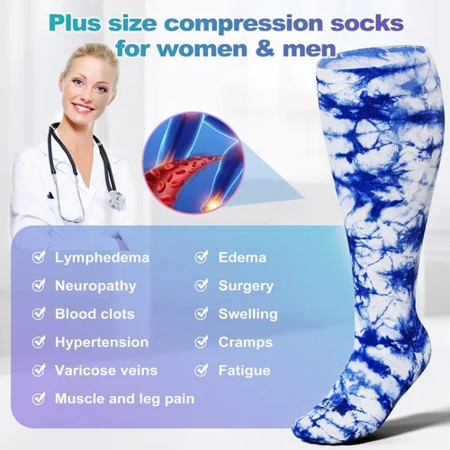 Miniatura 5 de LEVSOX Calcetines de compresión de talla grande, calcetines de soporte de pantorrilla ancha para mujeres y hombres, 15-20 mmHg hasta la rodilla