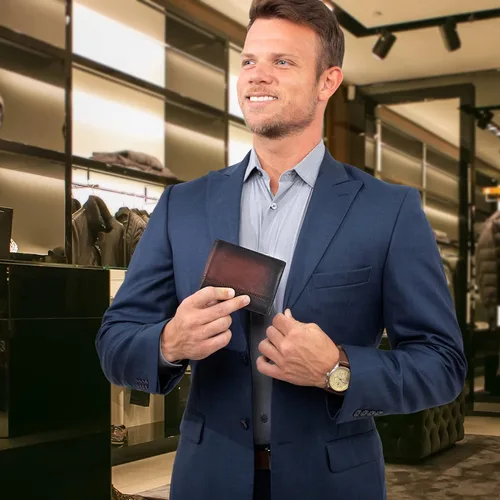 Miniatura 8 de BULL GUARD Cartera de cuero Rfid Los respetados caballeros plegables delgadas para hombres Bloqueo RFID seguro de viaje Cartera de cuero de grano