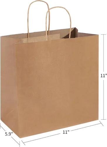 Miniatura 4 de PAICUIKE 50 piezas de bolsas de papel marrón con asas, grandes de 28 x 15 x 28 cm, bolsas de papel Kraft para compras y mercancía minorista, bolsas
