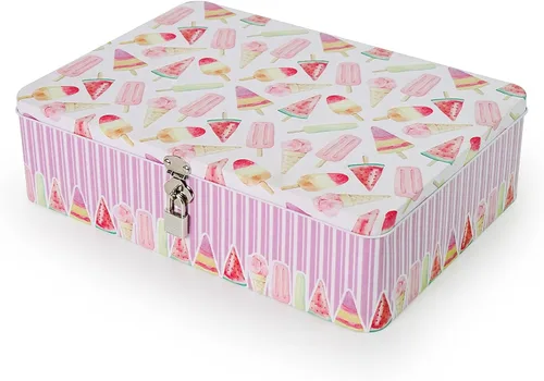 Luwint Caja de Almacenamiento de Metal de Estaño - Contenedor Decorativo Vintage para Papel de Cartas y Galletas, Caja Secreta con Llave y Candado,