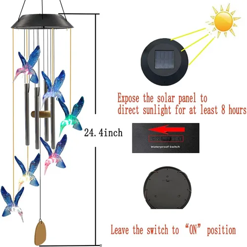 Miniatura 6 de Regalos de cumpleaños para mujeres, mamá, abuela, campanillas de viento de colibrí Purtuemy con 4 tubos de aluminio, campanillas de viento solares
